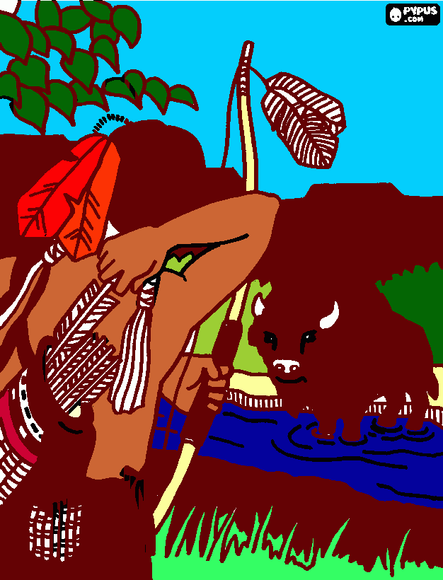 cacciatore e bisonte da colorare