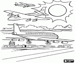 Colora Aerei nello atterraggio e sorvolano l'aeroporto