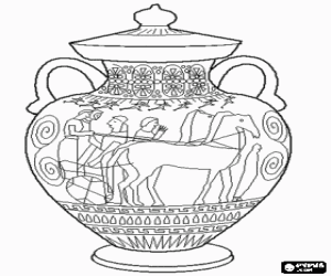 Colora Anfore greco decorato con un carro a due cavalli e motivi geometrici - Grande ciotola di ceramica