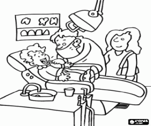 Colora Bambino con la madre facendo un esame dei denti in studio del dentista