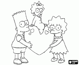 Colora Bart e Lisa, i fratelli pi� grandi, che aguanta alla piccola Magie su un cuore