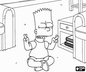 Colora Bart seduto sul pavimento face la croce con le dita