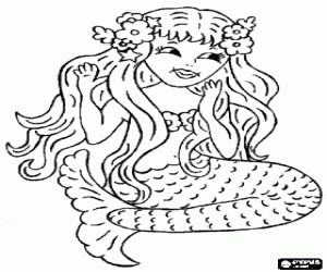 Colora Bela sirena con i capelli ornati con fiori