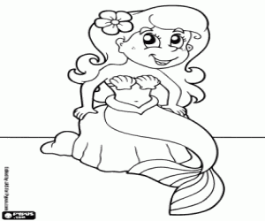 Colora Carina sirena con i suoi capelli lunghi ornati con un fiore