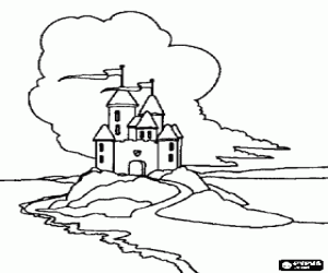 Colora Castello su una collina con battenti bandiere ad alto degli torri