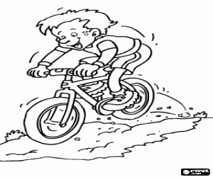 Colora Ciclista della MTB o mountain bike che discende un pendio 
