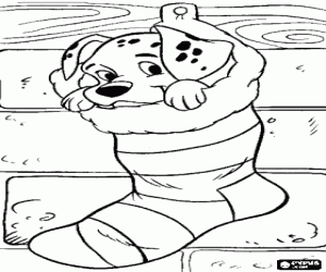 Colora Cucciolo dalmata in una calza di Natale appesa al camino