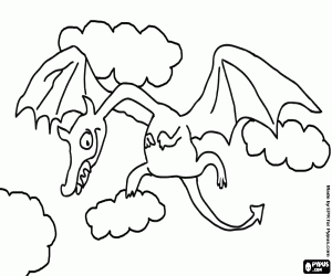 Colora Drago alato che vola tra le nuvole