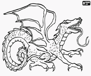Colora Drago alato con la lingua fuori