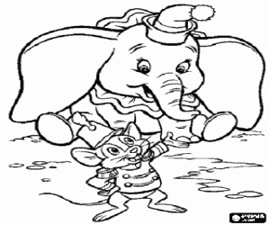 Colora Dumbo e il suo amico, il topo Timoteo, nello spettacolo del circo con i suoi uniformi di lavoro