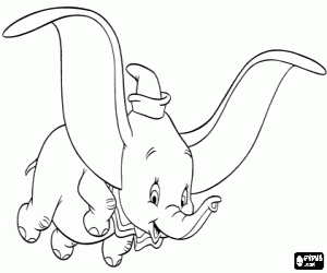 Colora Dumbo, il piccolo elefante, volando con gli sui grandi orecchie come ali