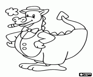 Colora Elegante signor drago che fumo un sigaro e vestito di maglia, papillon e cappello