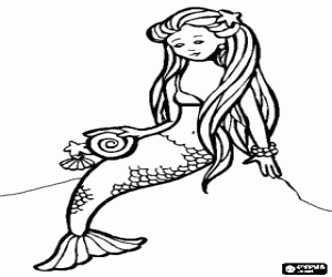 Colora Elegante sirena seduta sugli scogli