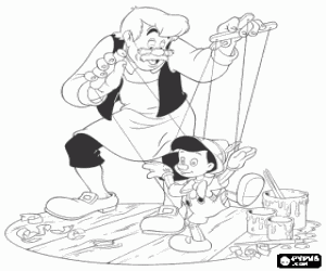 Colora Geppetto che manipola il burattino di legno appena fatto