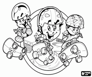 Colora Gruppo di bambini o di skaters esercitarsi con lo skateboard