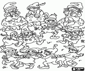 Colora Gruppo di gnomi o nani in possesso di un partito, la riproduzione di musica e balli