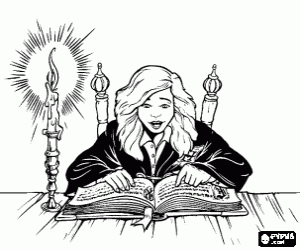 Colora Hermione Granger, amica di Harry, la lettura di un libro a scuola a lume di candela