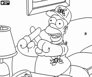 Colora Homer Simpson sul divano a casa che attraversa le dita per evitare la sfortuna
