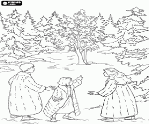 Colora I fratelli Pevensie, Peter, Susan e Lucy, nella magica foresta di Narnia