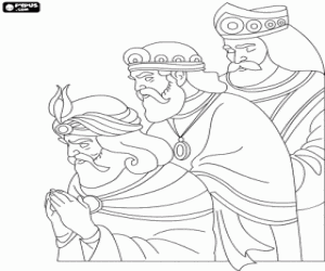 Colora I Re Magi, Melchiorre, Baldassarre e Gaspare, che adorare Ges� Bambino