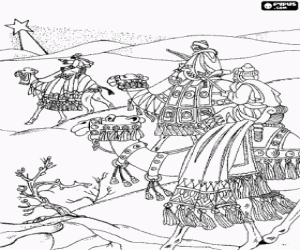 Colora I Re Magi sui loro cammelli in modo guidato dalla Stella di Betlemme