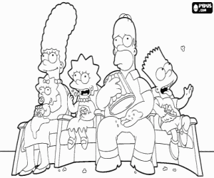 Colora I Simpson sul divano a guardare la TV e mangiare popcorn