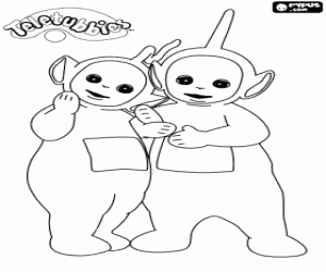 Colora I Teletubbies Dipsy e Laa-Laa abbracciati