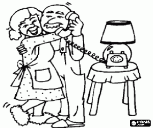 Colora Il nonno e la nonna avvolgente e felice di ricevere notizie del suo nipoti al telefono