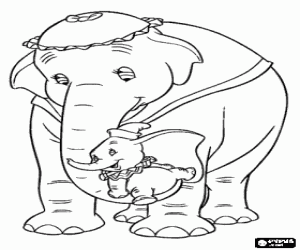 Colora Il piccolo Dumbo grandi orecchie con la sua seduta in il proboscide di sua madre