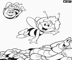 Colora L'ape Maia e il suo amico Willy sorvolano fiori