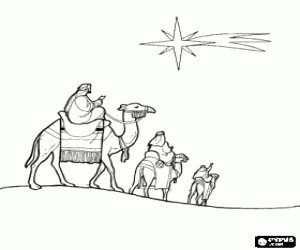 Colora La stella di Natale guidando dei Magi nel loro cammino verso Betlemme