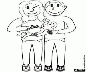 Colora Mamma e pap� felici e orgogliosi con il loro bambino