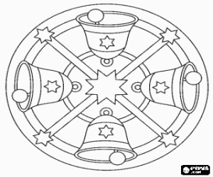 Colora Mandala decorativo di Natale con le campane e le stelle