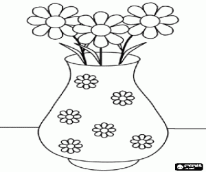 Colora Margherite in un vaso decorato con gli stessi fiori
