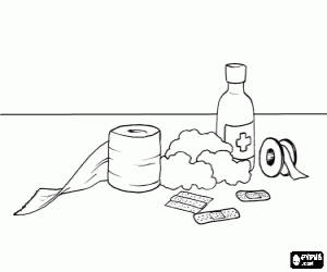 Colora Materiale per pronto soccorso per piccole ferite, bende, cerotti, nastro, cotone e disinfettante