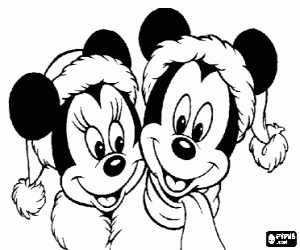 Colora Mickey Mouse e Minnie cappotto con cappello di Babbo Natale