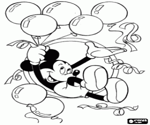 Colora Mickey Mouse palloncini e stelle filanti, in occasione del Capodanno