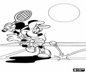 Colora Minnie Mouse che gioca a tennis, quando colpisce la palla con la racchetta