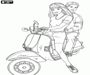 Colora Motorino scooter con la ragazza ed il ragazzo - Barbie e Ken