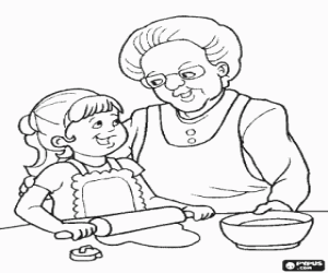 Colora Nonna che insegna sua nipote per cucinare