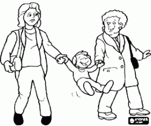 Colora Nonna, madre e nipote a piedi, tenendo le mani, mentre il bambino salti