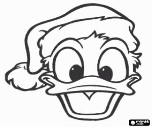 Colora Paolino Paperino o Donald Duck molto felice con un cappello di Babbo Natale