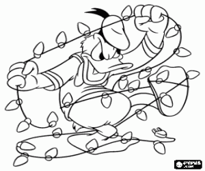 Colora Paolino Paperino o Donald Duck rabbia tentando di mettere una ghirlanda di luci di Natale
