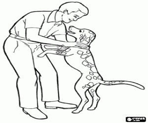 Colora Papa accarezzando il suo cane che si compiace del giorno