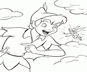 Colora Peter Pan e Trilly o Campanellino parlando tra le nuvole