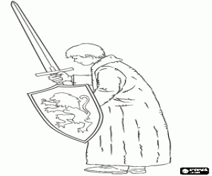 Colora Peter Pevensie con una spada e uno scudo a Narnia