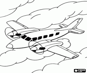 Colora Piccolo aereo con eliche tra le nuvole