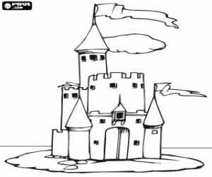 Colora Piccolo castello con una torre alta con bandiera