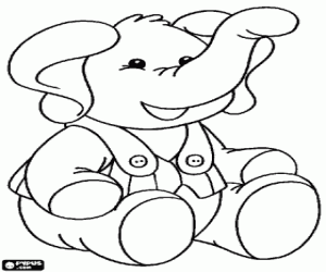Colora Piccolo elefante felice con le sue vesti e si sedette sul pavimento