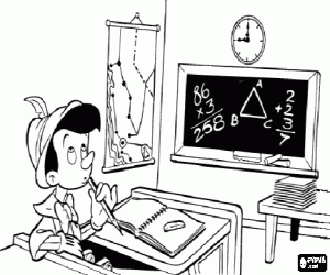 Colora Pinocchio nella tabella e che studia nella scuola